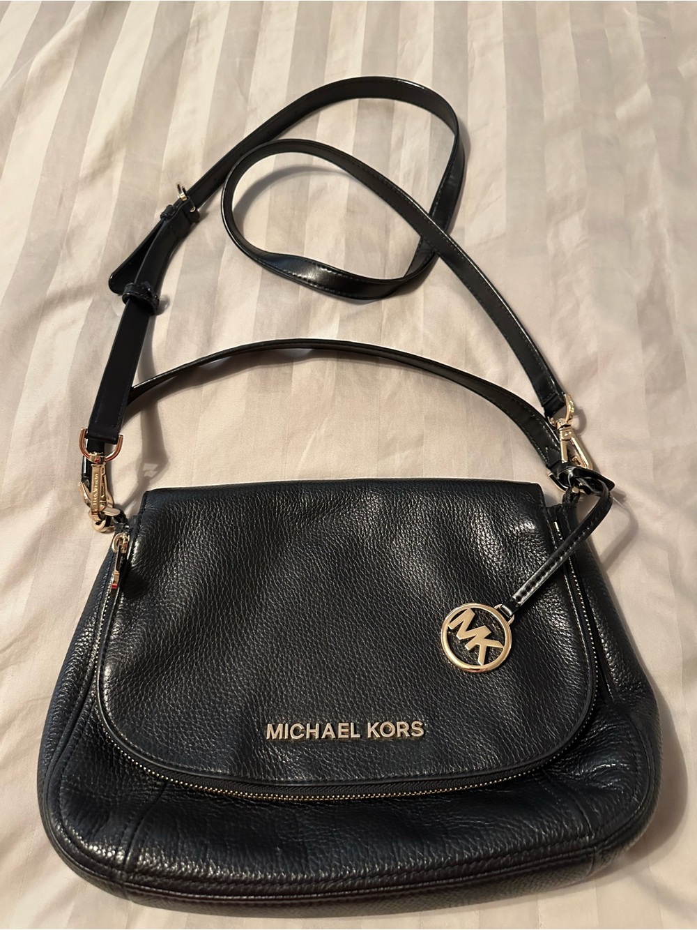 Michael Kors Black Leather Shoulder Bag with Gold Hardware